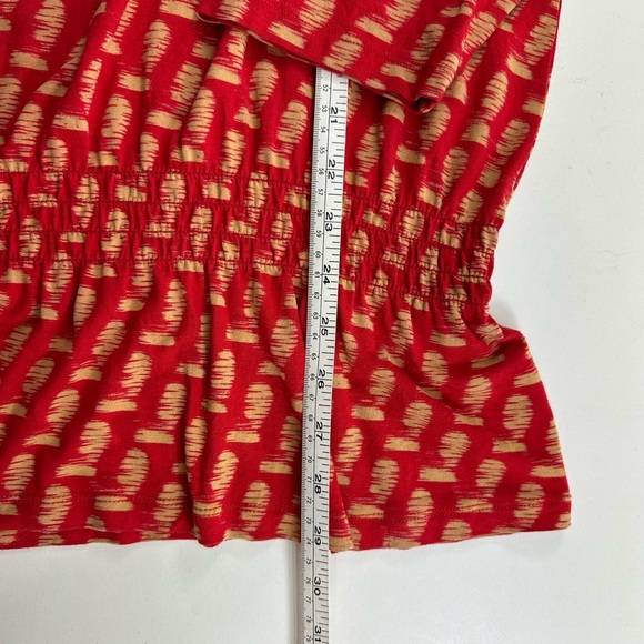 Chico’s 3 Red Tan Peplum Blouse Elastic Waist XL - Picture 6 of 7